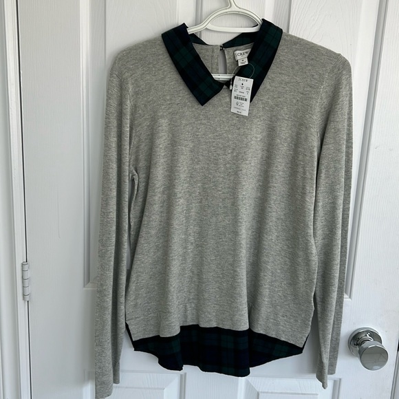 J. Crew Sweaters - NWT J Crew size small sweater with attached plaid collar and bottom